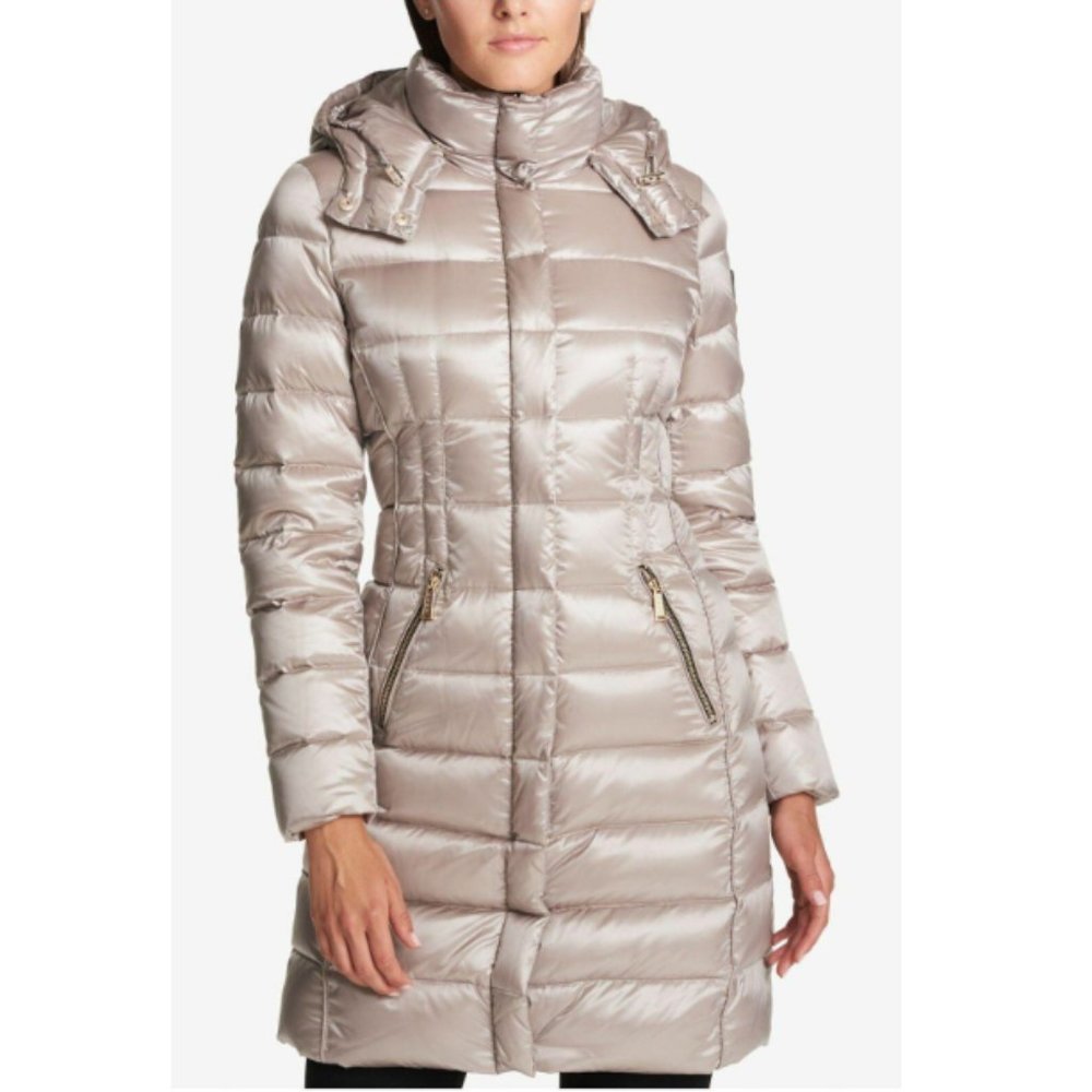 DKNY Seamed Down Puffer Coat Metallic Beige M
